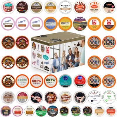 Perfect Samplers Tea Pods, Cider, Hot Chocolate, Cappuccino &amp; Coffee Pods Variety Pack, Single Serve Coffee &amp; K Pod Variety Pack for Keurig K Cups Brewers, Coffee Gift Set, 50 Count