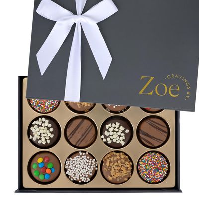 CRAVINGS BY ZOE Gourmet Chocolate Covered Cookies Gift Basket | 12 Piece | Kosher Milk &amp; Dark Belgian Chocolate Food Gift Box | Birthday, Christmas, Holiday, Thank You Gifting Men Women Mom Dad Family