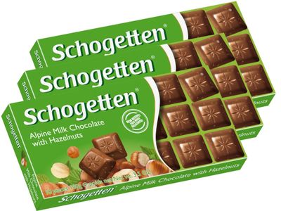 Schogetten German Alpine Milk Chocolate with Hazelnuts (Pack of 3)