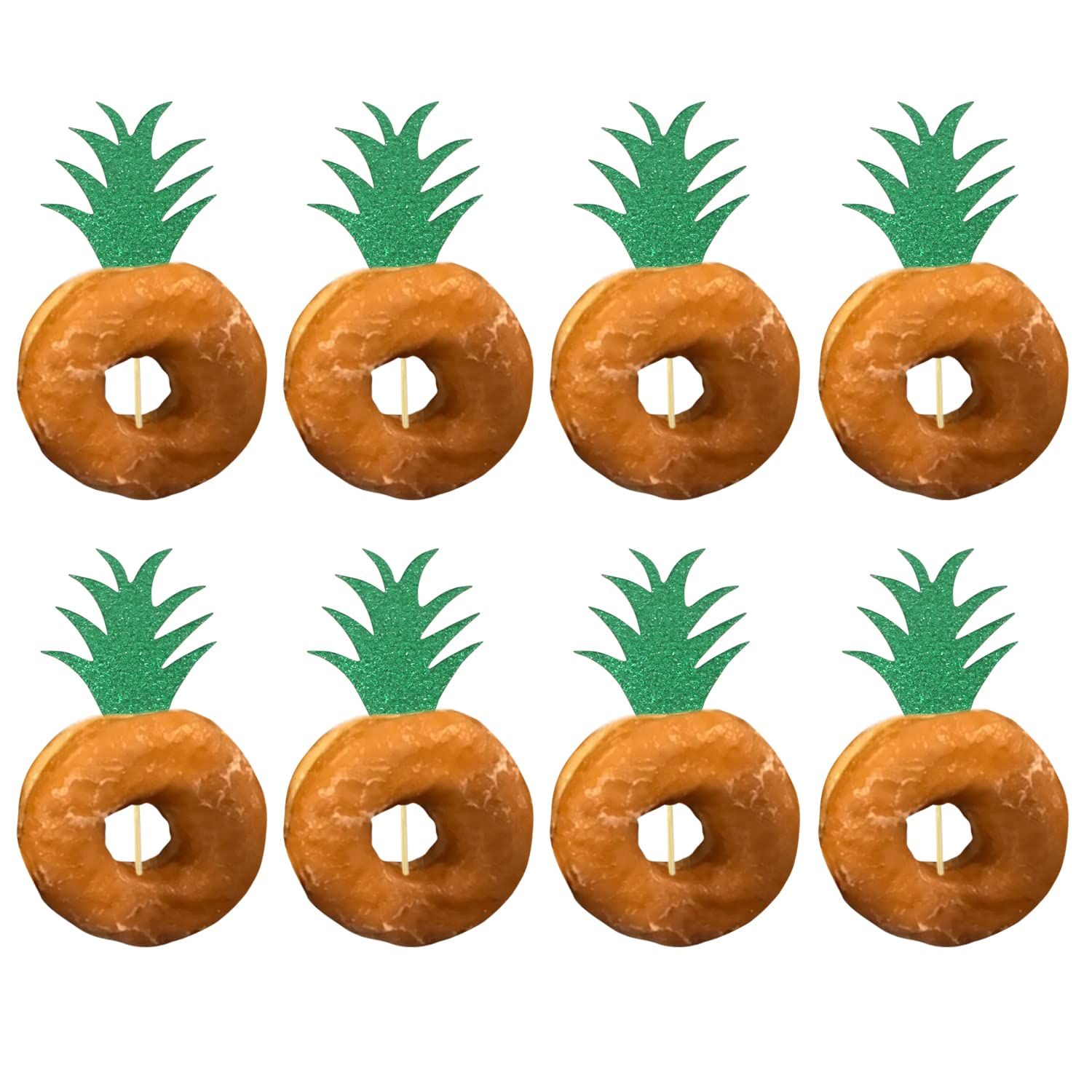 Honbay 48PCS Super Cute Tropical Themed Glittering Pineapple Leaves Cupcake Toppers for Donuts, Cupcake, Cake, Chocolate