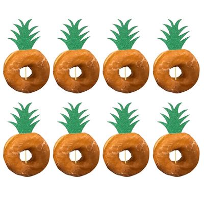 Honbay 48PCS Super Cute Tropical Themed Glittering Pineapple Leaves Cupcake Toppers for Donuts, Cupcake, Cake, Chocolate