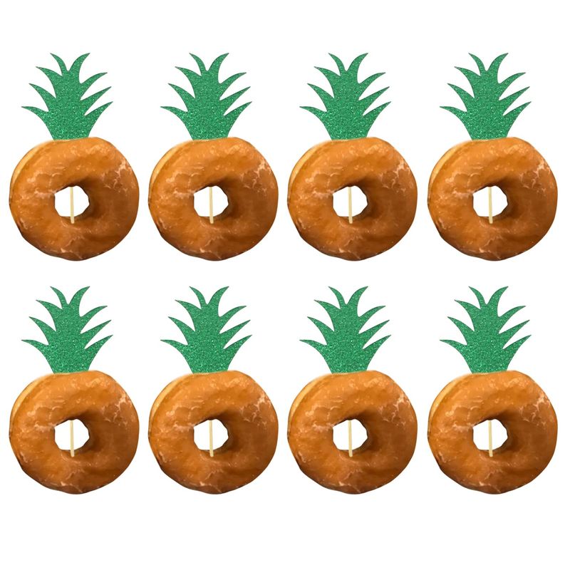 Honbay 48PCS Super Cute Tropical Themed Glittering Pineapple Leaves Cupcake Toppers for Donuts, Cupcake, Cake, Chocolate