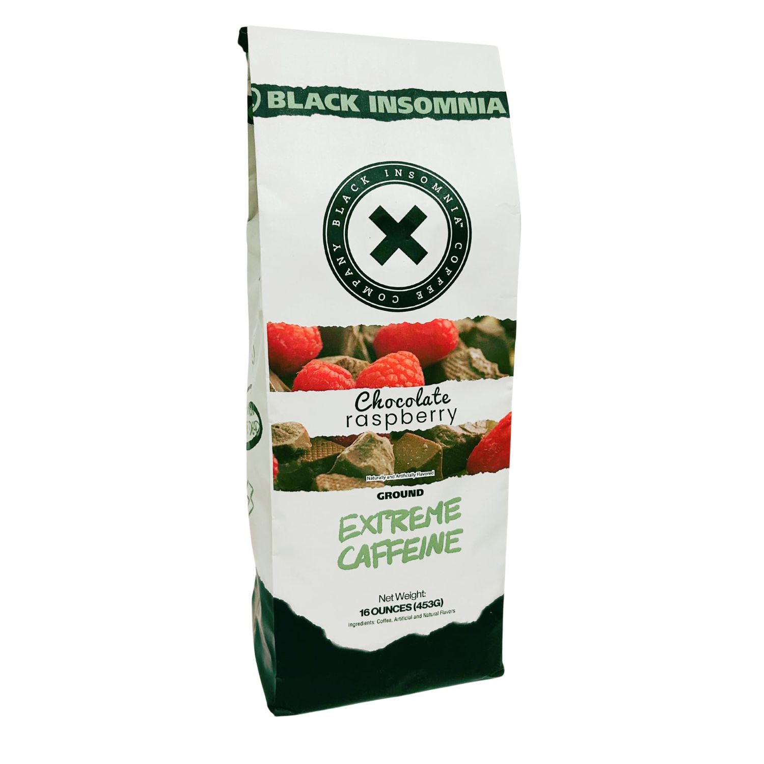 Black Insomnia Extreme Caffeine Coffee - World&#39;s Strongest Highly Caffeinated Coffee - Chocolate Raspberry Flavored Classic Roast Ground - 1lb