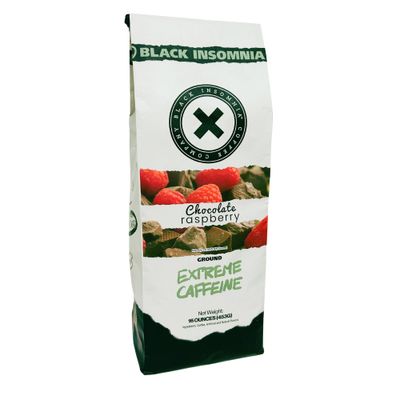 Black Insomnia Extreme Caffeine Coffee - World&#39;s Strongest Highly Caffeinated Coffee - Chocolate Raspberry Flavored Classic Roast Ground - 1lb