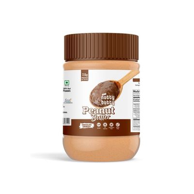 NUTTY BUTTY Peanut Butter Chocolate Crunchy Flavour Premium Roasted Nuts &amp; Cocoa (Crunchy, 510g, Pack of 1)) Gluten Free, Zero Cholesterol I Vegan