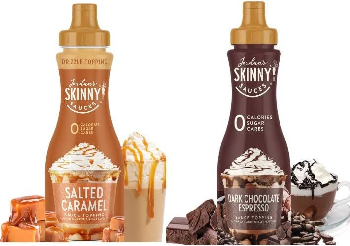 Salted Caramel &amp; Dark Chocolate Espresso Syrup Sauce For Coffee - Sugar Free Zero Calories (Pack of 2) - Gluten-Free, Keto Friendly from Jordan Skinny (Salted Caramel and Dark Chocolate Espresso)