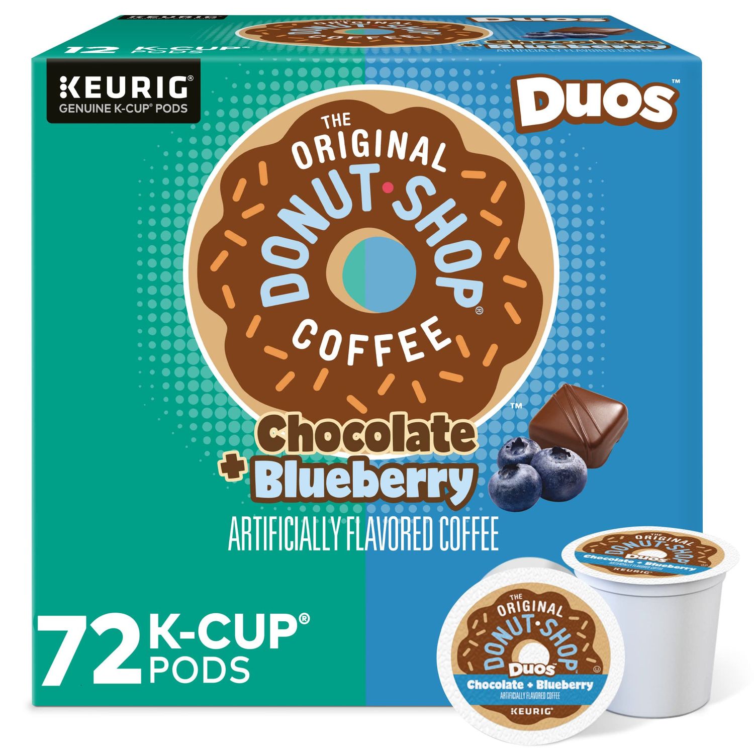 The Original Donut Shop Duos Chocolate Blueberry Coffee, Keurig Single-Serve K-Cup Pods, 72 Count