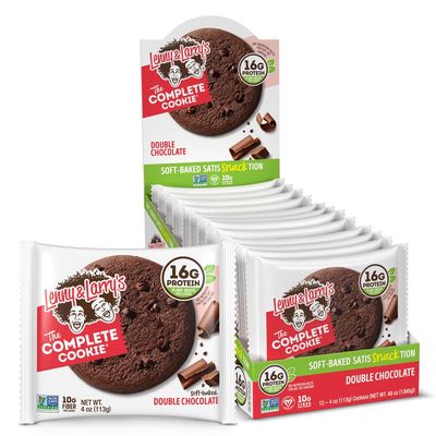 Lenny &amp; Larry&#39;s The Complete Cookie, Double Chocolate, Soft Baked, 16g Plant Protein, Vegan, Non-GMO, 4 Ounce Cookie (Pack of 12)