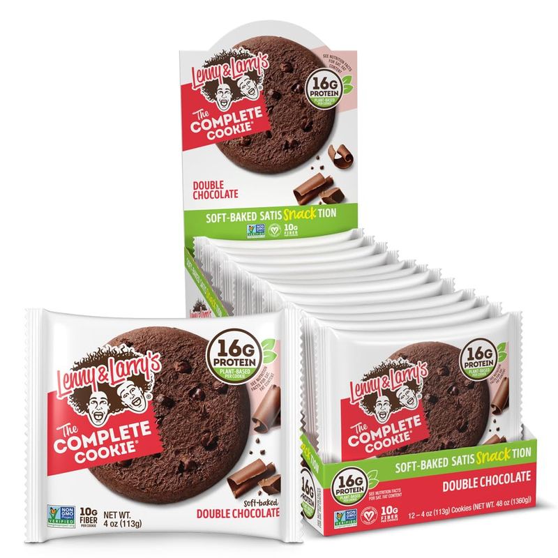 Lenny &amp; Larry&#39;s The Complete Cookie, Double Chocolate, Soft Baked, 16g Plant Protein, Vegan, Non-GMO, 4 Ounce Cookie (Pack of 12)