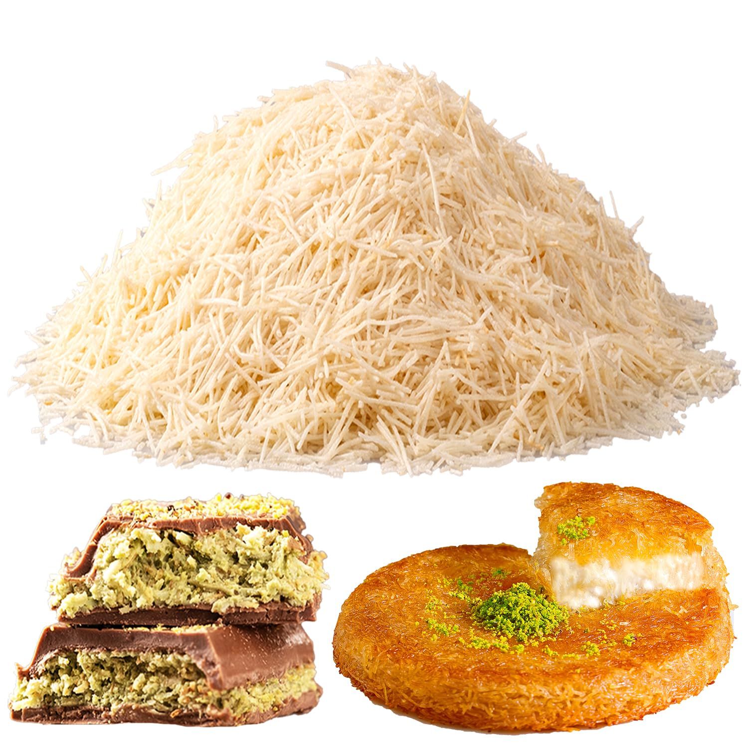 Premium Kataifi Shredded Fillo Dough - Authentic Turkish Raw Choped Kataifi Pastry, Perfect for Kunafa &amp; Baklava, Dubai Chocolate Freshly Packaged, 500g (1.1lb)