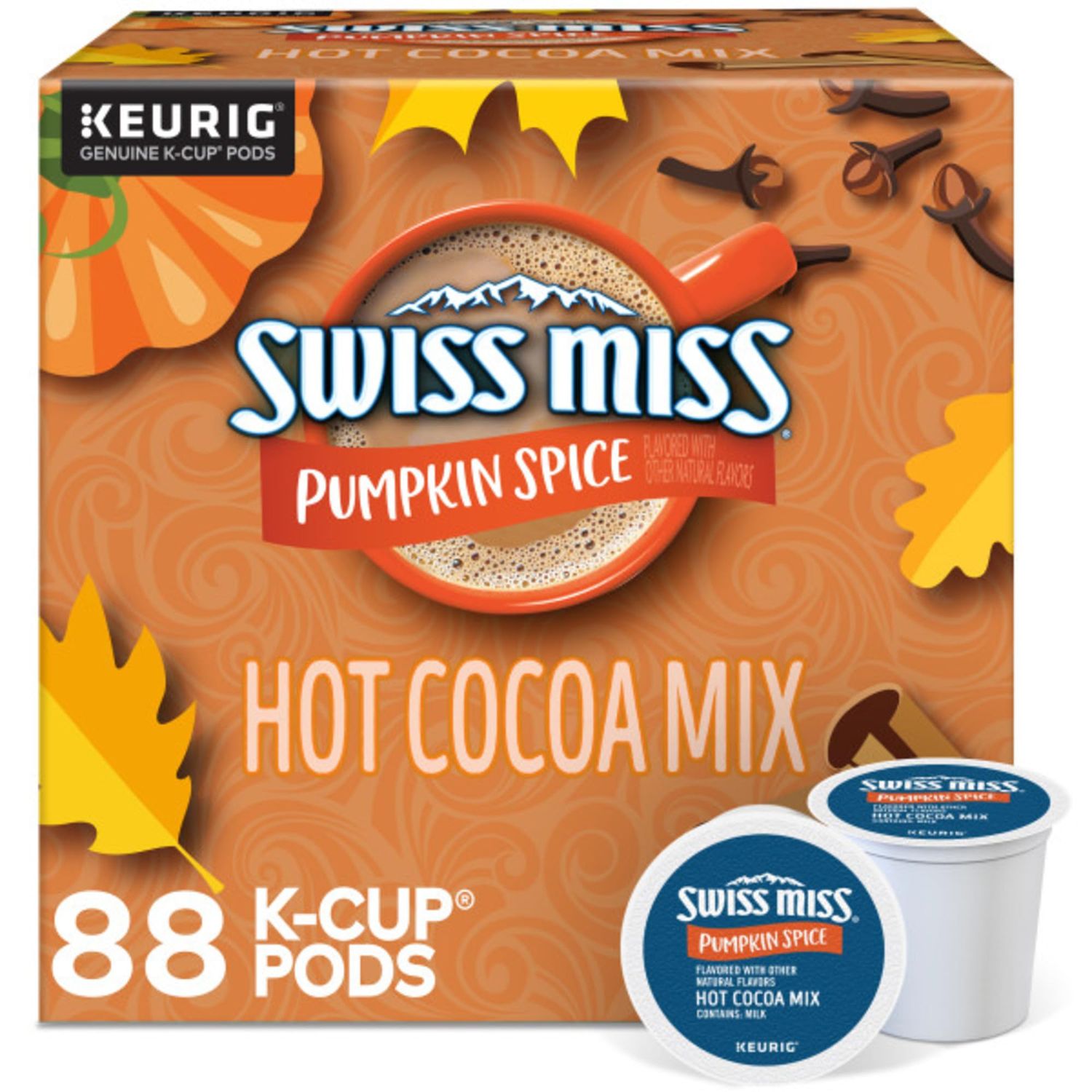 Swiss Miss Pumpkin Spice Hot Cocoa, Single Serve Keurig K-Cup Pods, Hot Cocoa, 88 count (4 Packs of 22)