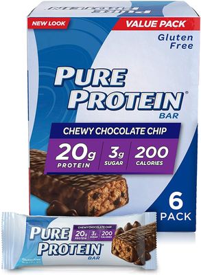 Pure Protein Bars, High Protein, Nutritious Snacks to Support Energy, Low Sugar, Gluten Free, Chewy Chocolate Chip, 1.76oz 6 Count (Pack of 2)