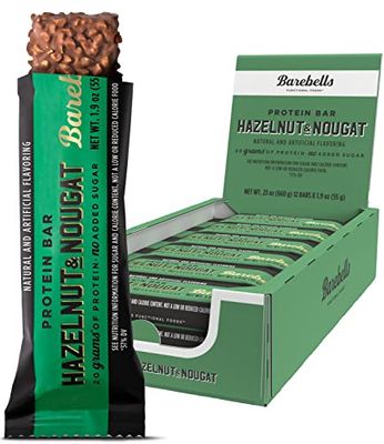 Barebells Protein Bars Hazelnut &amp; Nougat - 12 Count, 1.9oz Bars - Protein Snacks with 20g of High Protein - Chocolate Protein Bar with 1g of Total Sugars - On The Go Protein Snack &amp; Breakfast Bars
