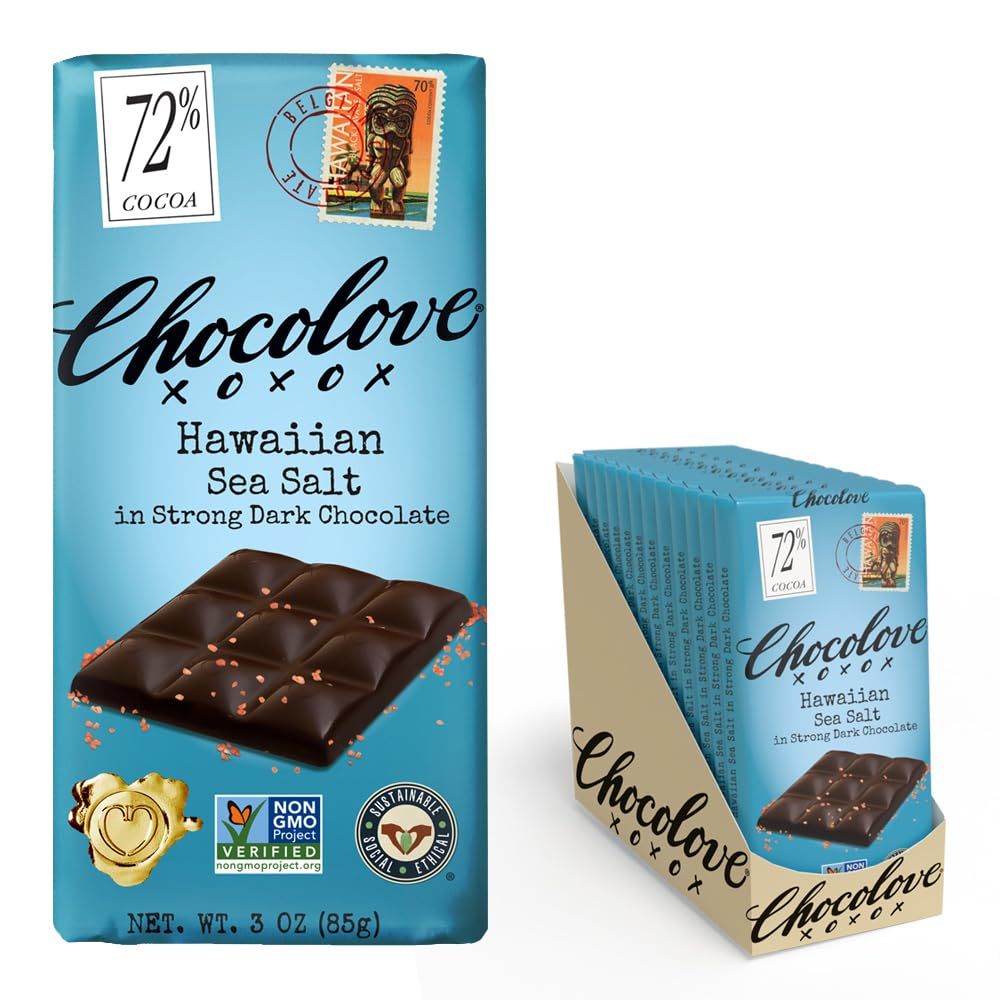 Chocolove Hawaiian Sea Salt Dark Chocolate Bars | 72% Cocoa | Rich and Intense Flavor | Made with Premium Belgium Chocolate | Non-GMO &amp; Gluten-Free, 3.2 oz Bar (12 Pack)