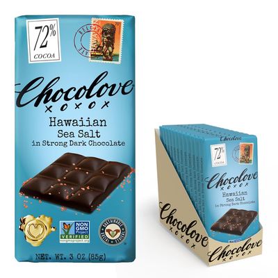 Chocolove Hawaiian Sea Salt Dark Chocolate Bars | 72% Cocoa | Rich and Intense Flavor | Made with Premium Belgium Chocolate | Non-GMO &amp; Gluten-Free, 3.2 oz Bar (12 Pack)