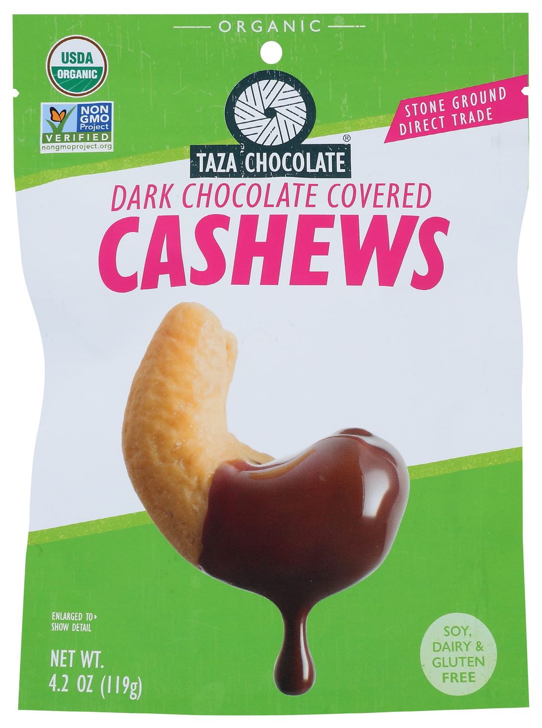 Organic Chocolate Covered Cashews, 55% Dark Chocolate, 3.5 Ounce (12 Count), Vegan