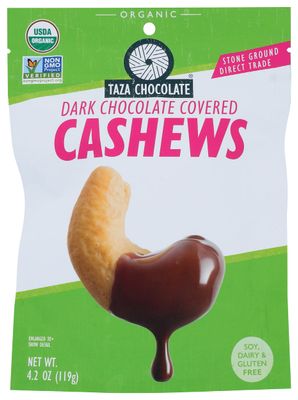 Organic Chocolate Covered Cashews, 55% Dark Chocolate, 3.5 Ounce (12 Count), Vegan