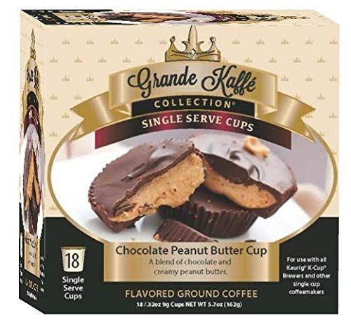 Grande Kaffe Single Serve, Chocolate Peanut Butter Cup Coffee, Compatible with Keurig K-cup Brewers, 18 Count