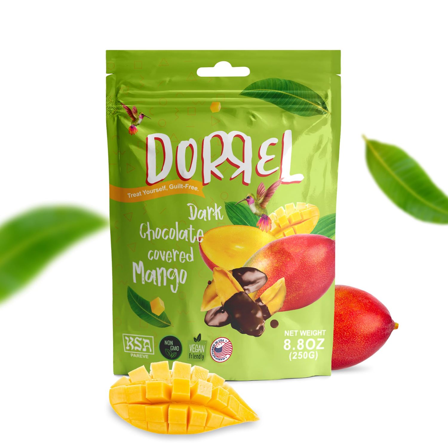 Dorrel Dark Chocolate Covered Mango - Chocolate Covered Fruit - Nutritious and Sweet Snacks - Organic, Vegan - Natural Probiotic - Non-GMO - Kosher Pareve - Healthy, Unique Fruit Snack [8.8 Ounce]