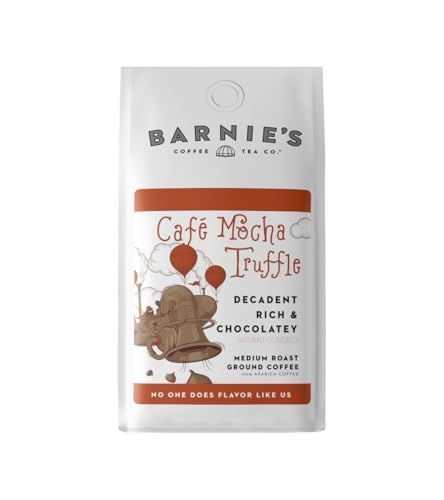 BARNIE&#39;S COFFEE TEA CO. Ground Decadent and Rich Chocolate Flavor Medium Roasted Arabica Beans Sugar Free and Nut Free 12 oz Bag, Caf Mocha Truffle, 1 Count