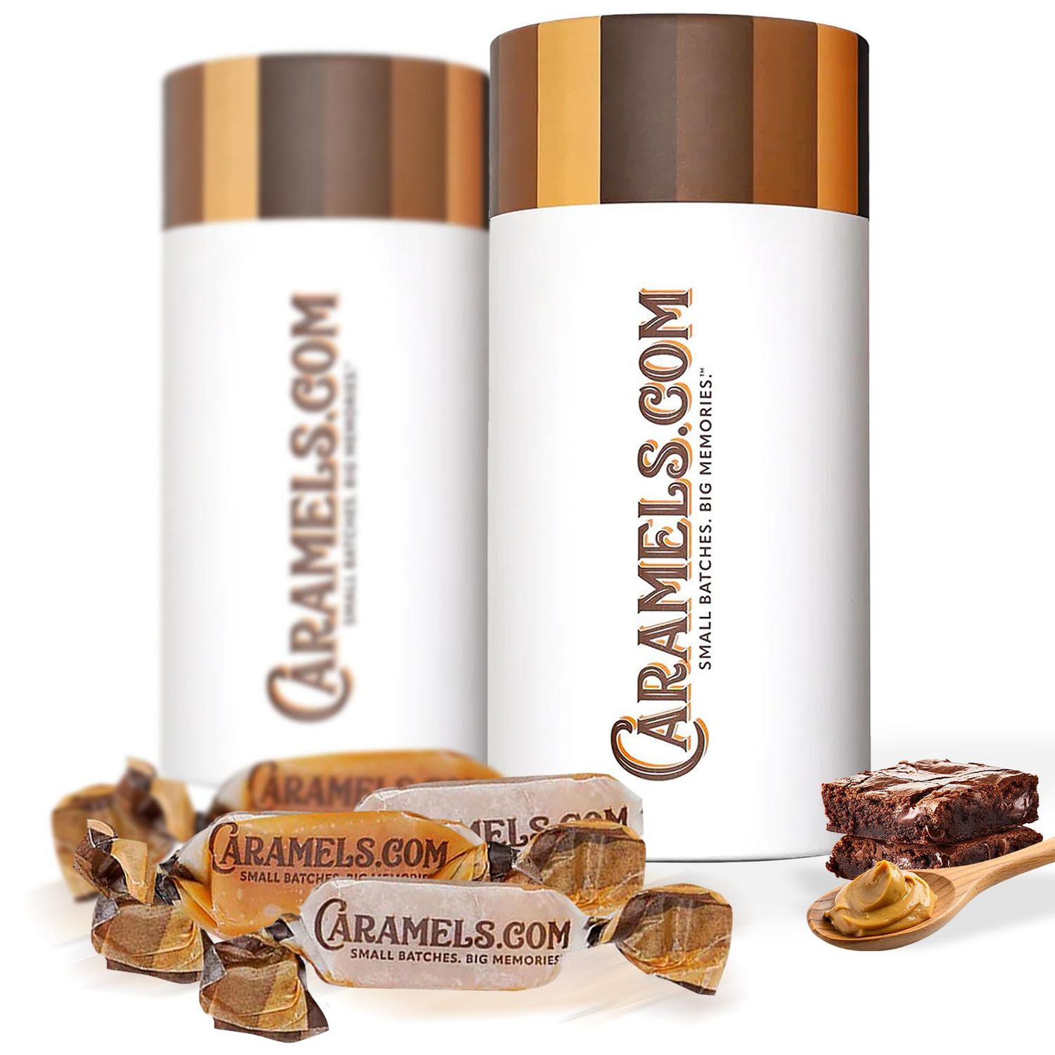Caramels.com Caramel Gourmet Candy Duo Pack - Chocolate Brownie and Creamy Peanut Butter (Individually Wrapped)