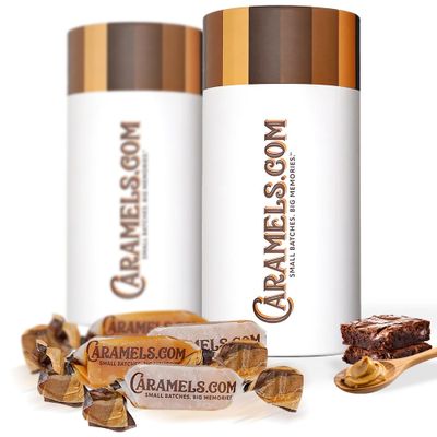 Caramels.com Caramel Gourmet Candy Duo Pack - Chocolate Brownie and Creamy Peanut Butter (Individually Wrapped)