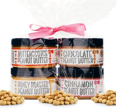 Nutty Novelties Sweet Sampler Peanut Butter Gift Pack - Honey Roasted, Butterscotch, Cinnamon &amp; Chocolate Peanut Butter - Healthy Peanut Butter - Crunchy Peanut Butter - 4 Ounces, Pack of 4