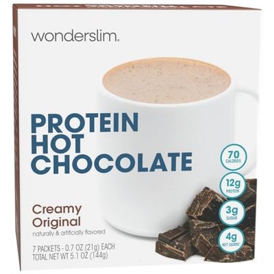 Wonderslim Protein Hot Chocolate, Hot Cocoa, Low Sugar, Low Carb, Keto Friendly &amp; Gluten Free (7ct)