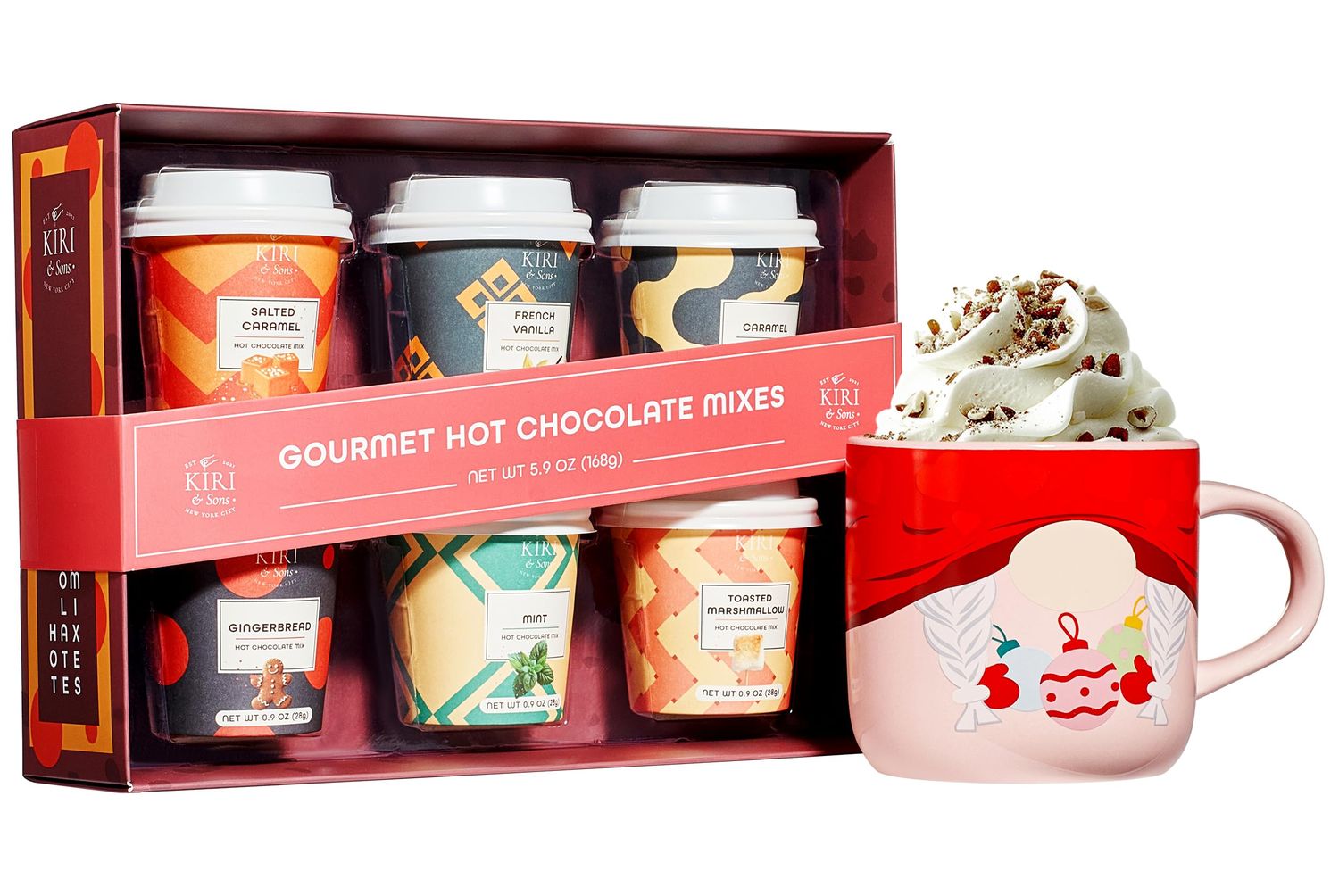 Kiri &amp; Sons Gourmet Hot Cocoa Gift Set Cup Hot Chocolates - Set of 6 Flavors - Salted Caramel, French Vanilla, Caramel, Gingerbread, Mint, Amaretto &amp; More - Holiday Christmas Gifts For Her, Him, Kids