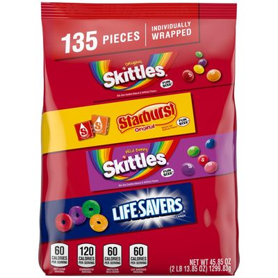 SKITTLES Original, SKITTLES Wild Berry STARBURST &amp; LIFE SAVERS Hard Candy Fun Size Fruity Candy Assortment, 135 Ct Bulk Bag