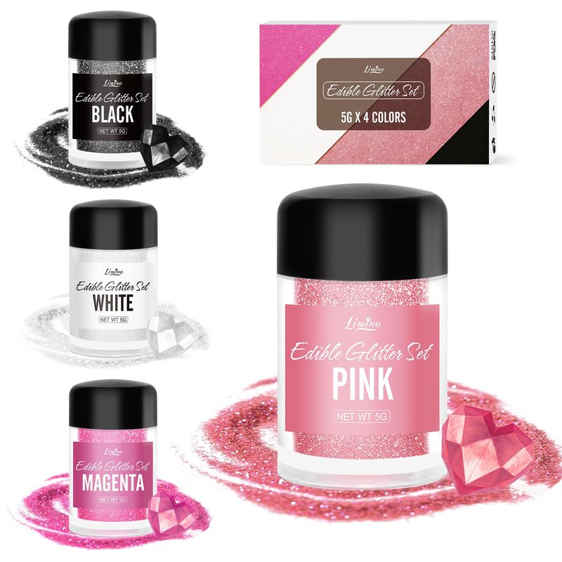 Edible Glitter - 4 Colors Edible Luster Dust Metallic Food Grade Coloring Glitter for Drinks, Baking, Cake Decorating - Edible Dust Powder Shimmer Sprinkle Powder for Icing, Wine, Chocolate, Candy