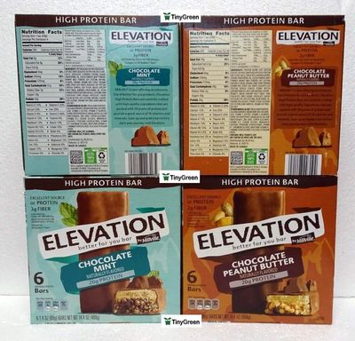 Millville Elevation Mint Chocolate and Chocolate Peanut Butter High Protein Bars 14.4oz 408g (Pack of Two)