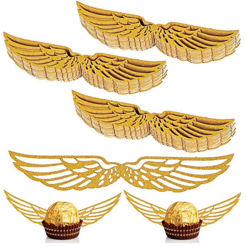 100 Pcs Wizard Party Chocolate Decoration Golden Wings Cake Topper Chocolate Frogs Cupcake Toppers Chocolate Decoration for Birthday Wizard Theme Party Supplies