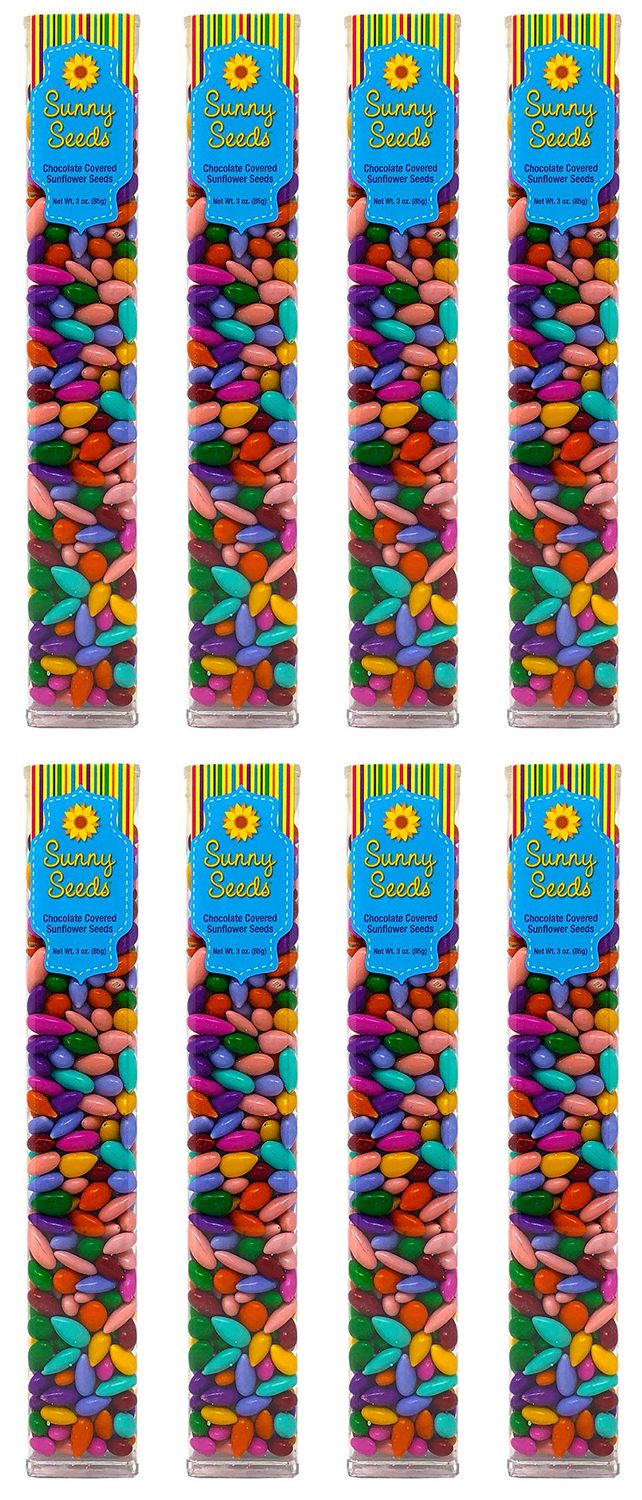 Chocolate Covered Sunflower Seeds Multicolored Candy Coated Treats - Rainbow Party Favors - Sweet and Crunchy Topping - Pack of 8