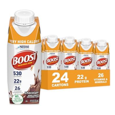 Boost Very High Calorie Chocolate Nutritional Drink - 22g Protein, 530 Nutrient Rich Calories, 8 Fl Oz (Pack of 24)