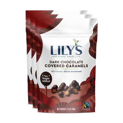 Dark Chocolate Covered Caramels By Lily&#39;s Sweets | Made with Stevia, No Added Sugar, Low-Carb, Keto Friendly | Fair Trade, Gluten-Free &amp; Non-GMO Ingredients | 3.5 oz, 3 Pack