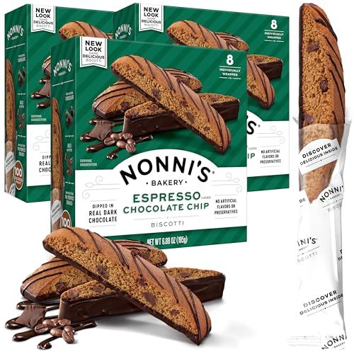Nonni&#39;s Espresso Chocolate Chip Biscotti Cookies - 3 Boxes Espresso Coffee Cookies - Espresso Chocolate Chip Cookies w/Dark Chocolate - Italian Biscotti Individually Wrapped Cookies Kosher - 6.88 oz