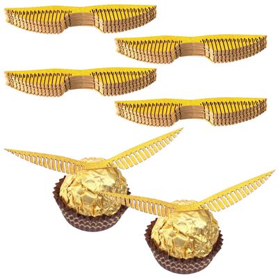 OIIKI 100PCS Chocolate Decoration Golden Hollowed Wings, Gold Wings Candy Decorations with Dot Tape DIY Crafts Supplies for Cake Birthday Christmas Party