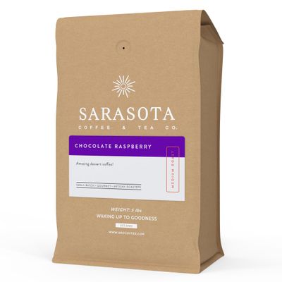 Chocolate Raspberry Ground Coffee 5lb Bag, Flavored Medium Roast, Ground Coffee, 100% Arabica Gourmet Coffee by Sarasota Coffee, 5 lb Bag