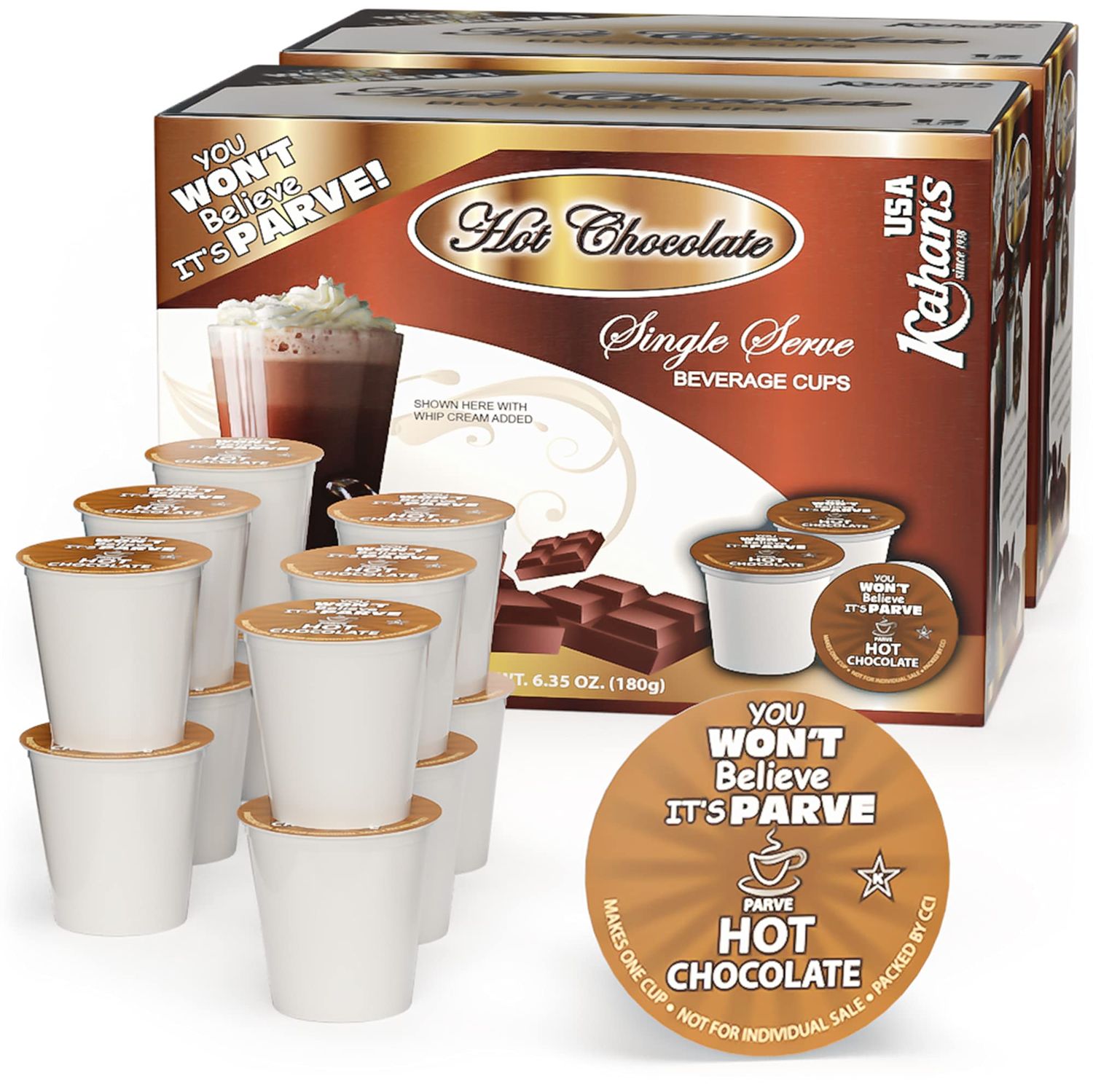 Dairy Free, Hot Chocolate Cups, Compatible with K Cup Coffee Maker, (2 Pack, Total 24 cups), Caffeine Free, You Wont Believe it&#39;s Parve!