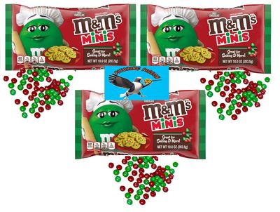 M&amp;Ms Minis Milk Chocolate Red &amp; Green Christmas Holiday Candy 30oz - Great For Baking or Stocking Stuffer Gifts - Includes PITCHING PIGEON Magnet