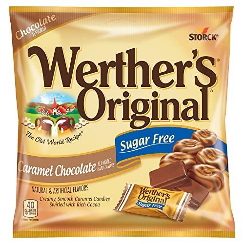 Werther&#39;s Original Hard Sugar Free Caramel Chocolate Candy, 2.35 Oz Bags (Pack of 12)