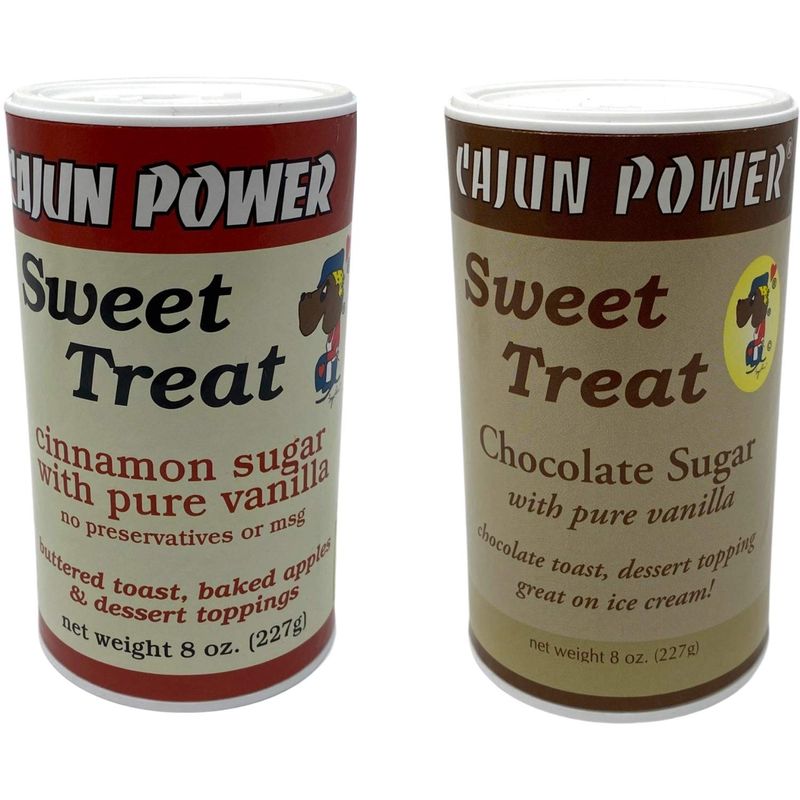 Cajun Power Sweet Treat (Spices/Seasoning) Powder Toppings - Cinnamon Sugar (8oz) and Chocolate Sugar (8oz)