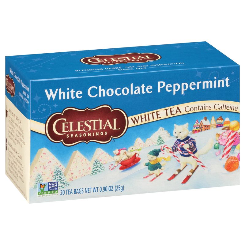 Celestial Seasonings White Chocolate Peppermint White Tea Bags, Great For Stocking Stuffer, 20 tea bags