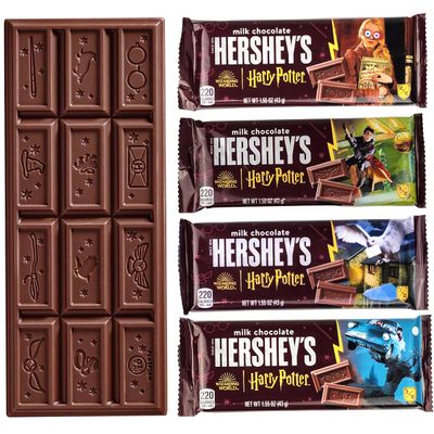 Hershey Milk Chocolate Harry Potter Holiday Candy Bars - Individually Wrapped Full Size Candy Bars Limited Edition Designs for Kids and Adults, Gluten Free - (4 Count)