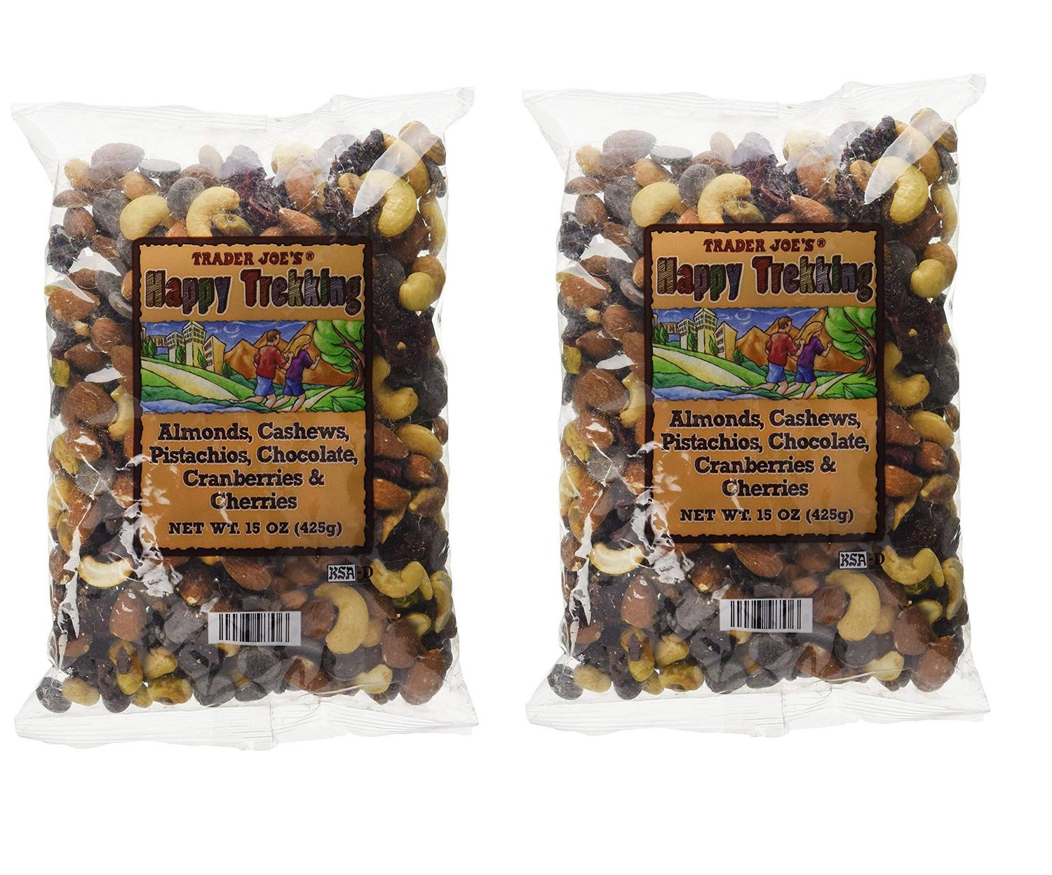 Trader Joe&#39;s Happy Trekking Almonds, Cashews, Pistachios, Chocolate, Cranberries &amp; Cherries - 15 oz, (Pack of 2)