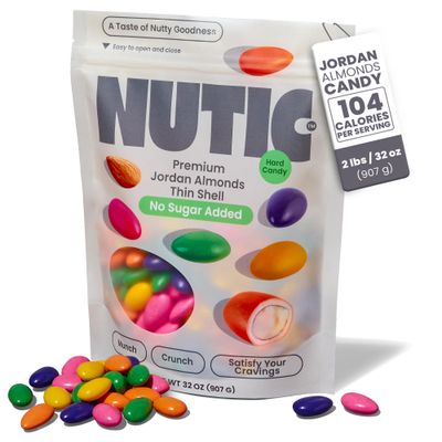 Nutic No Sugar Added Jordan Almonds Candy - 2LB, Skinny Dipped, Pastel Colors, Ideal for Wedding &amp; Easter Treats, Healthy Choice, Made in USA, Assorted Colors - (Pack of 1)
