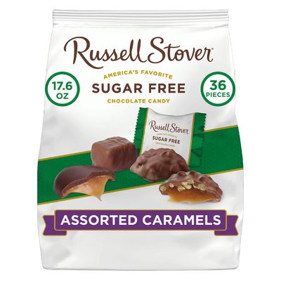 Russell Stover Sugar Free Assorted Caramels with Stevia, 1.1 Pound Bag (Pack of 4)