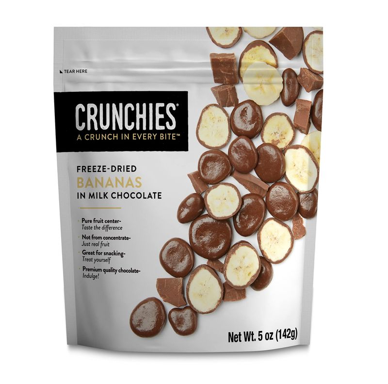Crunchies Freeze-Dried Chocolate Covered Fruits - 100% All Natural Crispy Fruit Enrobed in Premium Chocolate, Non GMO, Kosher (Bananas in Milk Chocolate, 5 Ounce (Pack of 6))