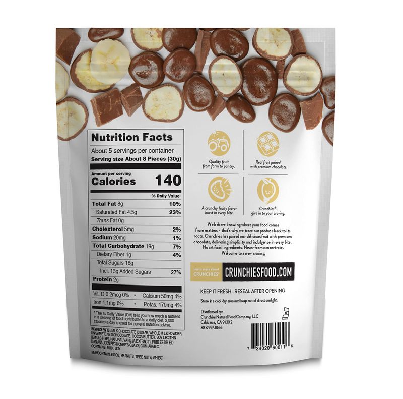 Crunchies Freeze-Dried Chocolate Covered Fruits - 100% All Natural Crispy Fruit Enrobed in Premium Chocolate, Non GMO, Kosher (Bananas in Milk Chocolate, 5 Ounce (Pack of 6))